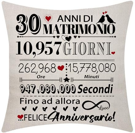 30 ° Anniversario di Nozze Cuscino Copertura 18x18 Pollici 30 anni di Matrimonio Presente Keepsake Decorazione Regalo per Coppie Genitori Nonni Marito Moglie Mamma Papà Nonna Nonna Zia Zia Zio (30)