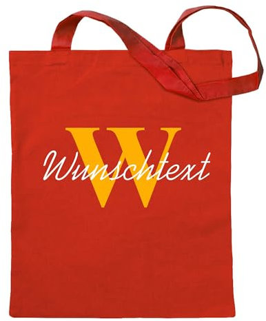 Kiwistar Personalisierter Stoffbeutel - rot - mit Initial und Name - Wunschtext individuell personalisiert - Einkaufsbeutel - Markttasche - Strandtasche - Einkaufstasche - Geschenk - Frau - shopping