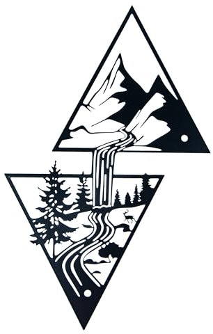 Wanddekoration Silhouette Modern, 3D Metall Landschaftsmotiv Wandskulptur für Innen- und Außenbereich, Abstrakte Kunst für Wohnzimmer, Schlafzimmer, Büro, Leicht zu Installieren, 30cm (Schwarz)