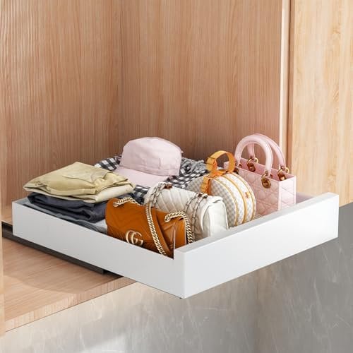 SAYZH Cajón Telescópico, Cajón Deslizante Para Alacena, Cajón de Cocina Extensible Desplegable, (40 cm de Ancho x 43 cm de Profundidad x 9 cm de Alto), Sin Necesidad de Taladrar Ni Clavar (Blanco)
