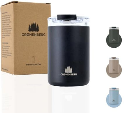Groenenberg Mug isotherme 350 ou 473 ml | Thermos café 100% anti-fuite | Garde au chaud pendant au moins 4h | Tasse isotherme en acier inox recyclé (Black, 350 ml)