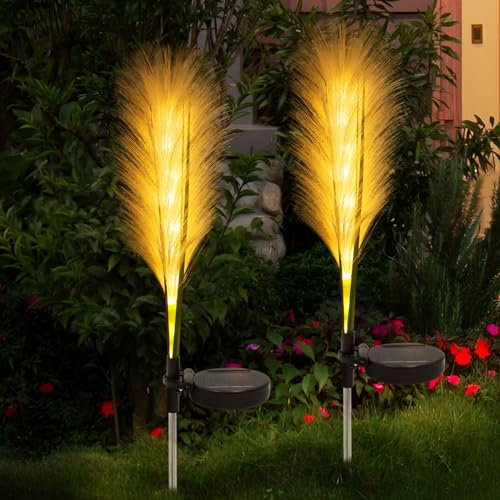 Solarleuchten für Außen, 2 Stück Gartenleuchte Warmweiß, Wasserdichte Solarlampe Schilf für Garten Rasen Terrasse Hof Außenbereich
