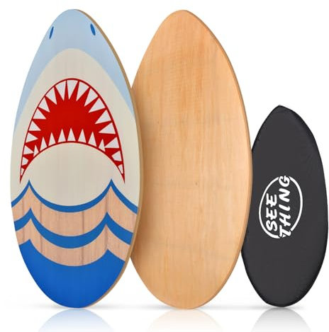 seething 35 Inch Skimboard with High Gloss Coat Wood Skim Board for Beginners,Kids, Teenagers, Adults and All Skimming(Shark)