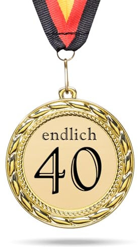 andSmile Medaille mit Gravur - Endlich 40 - Orden aus hochwertigem Metall - 40. Geburtstag Geschenk für Mann & Frau - lustige Geschenkidee, Geburstatgsgeschenk 40 Jahre