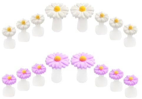 Junsasi 16pcs Silicone Toe Separators for Pedicure, Soft Cute Daisy Flower Toe Separators for Nail Polish, Comfortable Toe Spacers for Nail Varnish Ideal for DIY Nail Art (White, Purple)