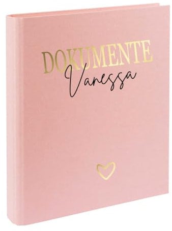 AWASG Dokumentenmappe Ordner - Personalisiert mit Namen - Ringbuch Leinen Familienordner zum Einsortieren von Unterlagen (rosa)