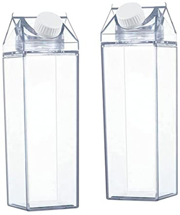 Peosaard Wiederverwendbarer Milchkarton, Clear Milk Carton Water Flasche 500 ml Wiederverwendbare transparente Saftflasche für Outdoor Sport 2 PCs, Clear Milk Carton