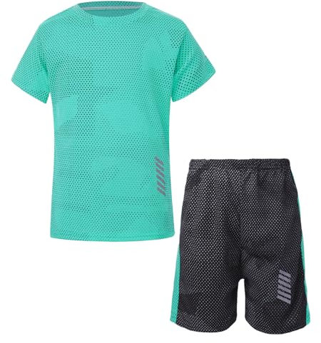 Miutii Jungen Sport Set Trainingsanzug Kurzarm T-Shirt + Shorts Sportanzug Fußball Uniform Trikot Basketball Kleidung A Grün 104-110