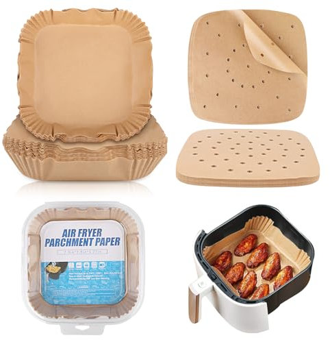 200 Pezzi Carta Forno per friggitrice ad aria,Antigrasso Antiaderente Fodera in Carta Forno Monouso Quadrato,Carta Air Fryer,per Friggitrice ad aria accessori,pergamena Carta da Forno