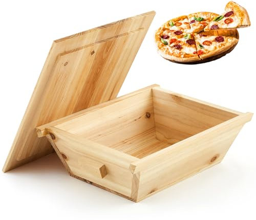 Juexica Tradition Wooden Pizza Dough Proofing Box with Lid Handle 16 x 13 Inch Pizza Dough Proofing Container Tray for Kitchen Homemade Pizza Bread Making Accessories Storage, Natural