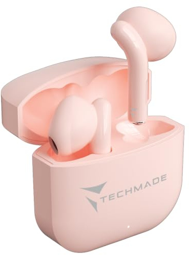 TECHMADE Auricolari Ufficiali senza filo - cuffie in ear con box di ricarica - compatibili con smartphone/tablet/pc (rosa)
