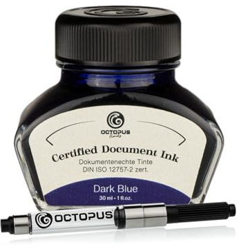 Octopus Fluids Document Ink Dunkelblau 30 ml, Füllhaltertinte mit Konverter | Dokumentenechte Schreibtinte mit Tinten-Konverter, zum Befüllen von Füllhaltern mit Patronen- und Konvertersystem