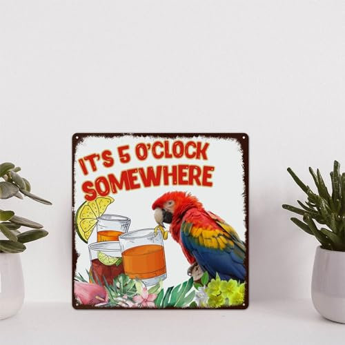 Targa in metallo con scritta It's 5 O'Clock Somewhere, per le vacanze estive, decorazione da parete, per bar, grotta, bar, garage, casa, 38 x 38 cm