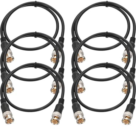 PATIKIL Power Cable 1.64Ft, 6 Pcs 10mm x 13mm RCA Male to Male Pigtail Barrel Plug Connector Cable for CCTV Security Camera Lighting Power Adapter, Black