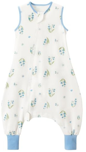 Nivolltha 0.5 TOG Premium Qualität Schlafsack mit Füßen, 100% Baumwolle Super Weich Sommer Schlafsack mit Beinen for Kinder, Glockenblume, Größe M