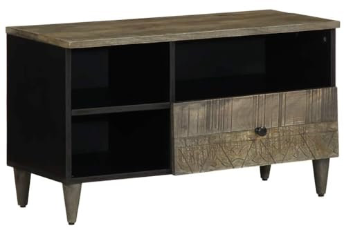 vidaXL Meuble TV Noir 80x33x46 cm Bois Massif de manguier, Banc TV, Meuble télé, Meuble multimédia, Buffet TV, Meuble HiFi, Centre de Divertissement