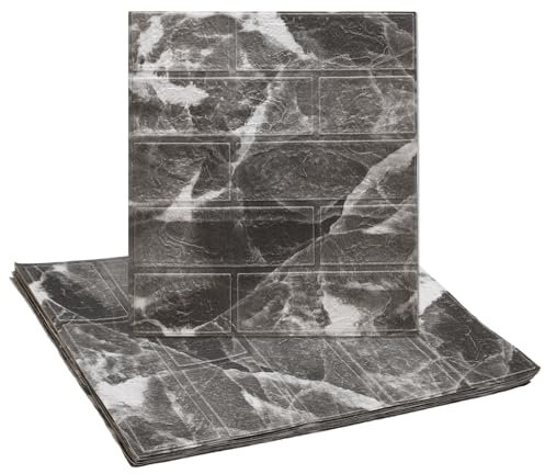 sourcing map 10pcs 3D Brick Effect Wall Panels 14.5 Sq Ft Coverage Peel and Stick Brick Wall Tile, 13.8x15.2 Waterproof Brick Design Wallpaper Backsplash, Marble Black and White