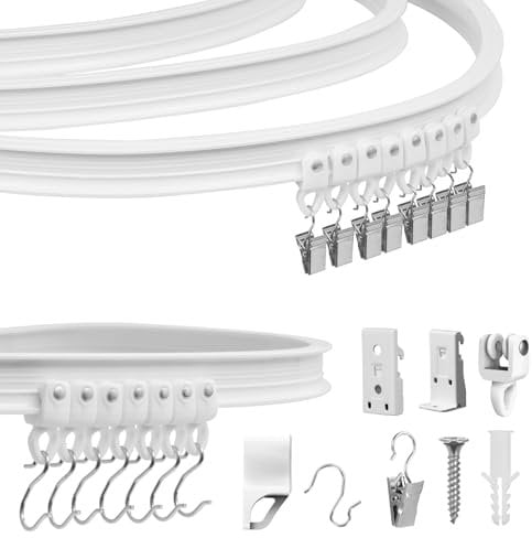 OBdeco DIY Flexible Decke Vorhangschiene, gebogene Vorhangschiene mit stummen Rollen biegbare Halterung für Gardinenaufhängung, Raumteiler, Wohnmobil, Balkone, Büros, Hotels, Weiß 3M