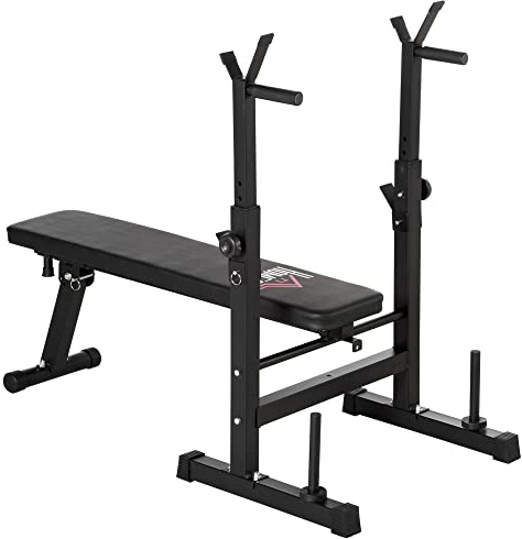 HOMCOM Adjustable Weight Bench Press Barbell Rack Dip Station | Foldable, Home Gym, Strength Training, Multi-Use Workout Bench