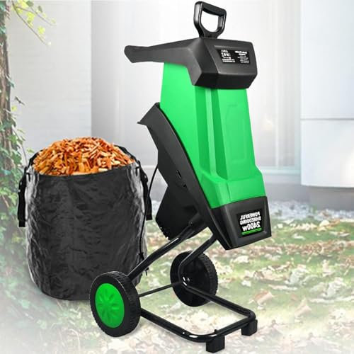 Trituratore Elettrico Foglie Giardino, Trituratore Foglie Giardino Compost 2400 W Con Ruote, Borsa Portaoggetti, Guanti, Cippatrici 4500 Giri/Min, Diametro Imbuto 39 Cm, Per Pulizia Cortile