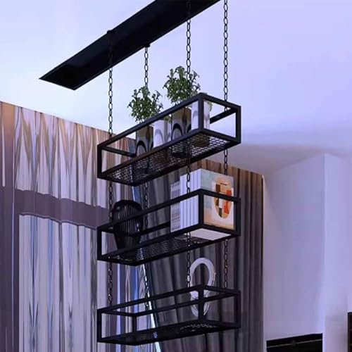 DMCHENGMA An der Decke hängender Pflanzen- und Blumentopfständer mit Eisenkette und Eisenrahmen, Küchenregal, Weinhalter, Regal für Balkon, Bar, Blumenladen – 1 Stück(80x25x15cm)