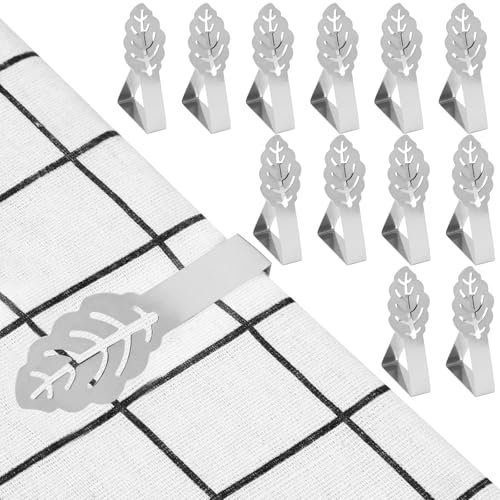 Qaestuan 12 Pièces Pinces à Nappe, Argent Pince Table Nappes Acier Inoxydable, Fixation Sécurisée Auto-Ajustable, Convient aux Tables de Jardin, à Manger Familiales, Nappe-Clips D'extérieur
