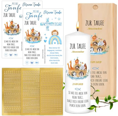 2Blatt Aufkleber Taufe Selbst Gestalten Arche Noah Kerzen Tattoos Taufe mit Rub On Sticker mit 3x Buchstaben Zahlen Sticker Taufkerze Selber Machen Set Taufgeschenk Rub Ons Kerzenhalter Kerzensticker