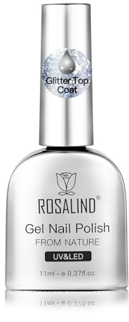 ROSALIND Glitzer Top Coat UV Nagellack 11ml Gel Nagellack Glitzer Überlack | Soak-Off UV LED Glitter Top Coat für Gelnägel Nail Art Maniküre Langanhaltend Großvolumen