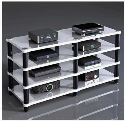 HiFi AV Media Stand Home Theater Audio Video Rack Tower Shockproof Media Storage Cabinet for DVD CD Player Game Console TV 4Tier White Entertainment Center
