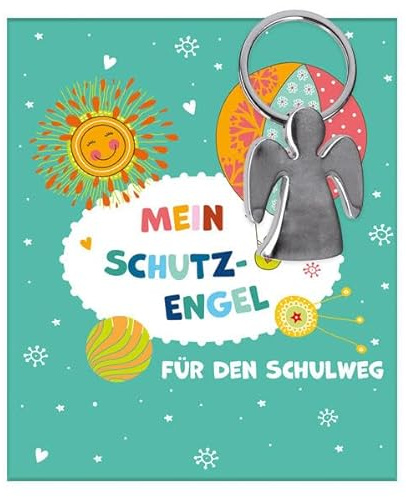 Engel-Schlüsselanhänger aus silberfarbenem Metall: Schutz auf dem Schulweg: geliefert in Geschenkverpackung, 3,5 x 7 cm, christliches Geschenk für Mädchen & Jungen für die Zuckertüte