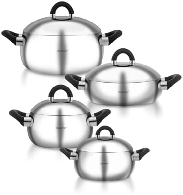 Hascevher Edelstahl Topfset 8-teilig – Kochtopf Set aus 18/10 Edelstahl, Induktion geeignet, Glasdeckel, langlebiges Kochgeschirr für alle Herdarten