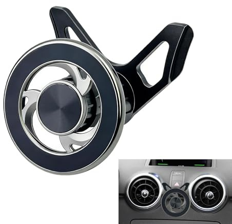 SEYUGOPTI Support Téléphone Voiture Magnétique pour Audi A1 2011-2019, N52 Super Aimants Support Téléphone Voiture pour Events d'air pour iPhone 17 16 15 14 Compatible avec MagSafe, Aluminium