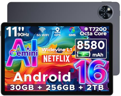 DOOGEE U11 Pro 2026 Tablet Android 16 with Gemini AI, Android Tablets 11 Inch Octa-Core 30GB RAM 256GB ROM(TF 2TB), 8580mAh Battery, 3.5mm Jack | Widevine L1 | 5G WiFi | 13MP+5MP | GPS | OTG, Gray