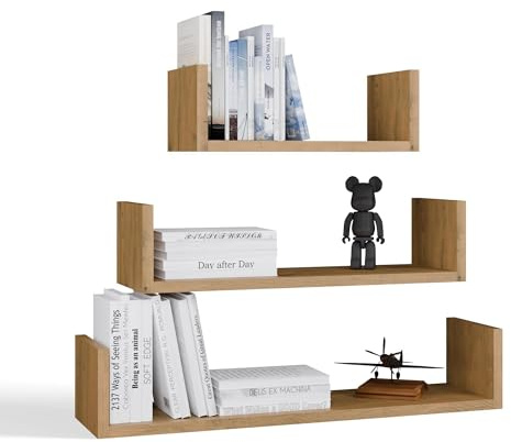 CDF Wandregal 3er Set Schweberegal Hängeregal Wandboard Deko 80-60-40 cm | Eiche Artisan, Für Bücher und Bilder, Wohnzimmer und Kinderzimmer, Freischwebende Präsentation, Zur Wandmontage