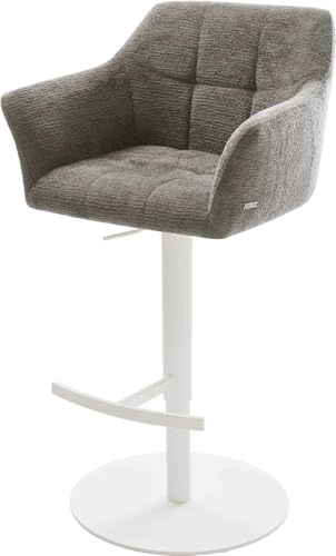 DELIFE Barstuhl Yulo-Flex Drehfuß höhenverstellbar Metall Weiß Bouclé Soft Schlamm