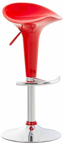 CLP Barhocker Saddle mit drehbarem Kunsttoffsitz und Fußablage I Höhenverstellbarer Hocker mit Metallgestell in Chrom-Optik, Farbe:rot