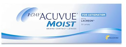 ACUVUE MOIST 1-DAY for Astigmatism Tageslinsen – Tageskontaktlinsen mit -0.25 dpt, Cyl -0.75, Ach 10 & BC 8.5 – UV Schutz, feuchtigkeitsspendend & angenehmes Tragegefühl – 30 Linsen