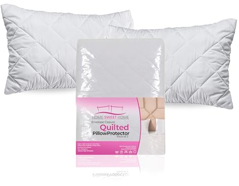 16 Extra Deep Quilted Mattress Protector Fitted Sheet Bed Cover White (Pillow protector pair)