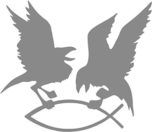 Autoaufkleber - Raben mit Fisch (Silber)