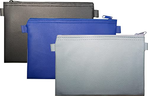 3 Banktaschen aus Kunstleder (je 1 x blau, 1 x grau, 1 x schwarz) Dokumententasche Etui Geldscheintasche