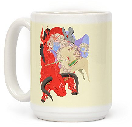 LookHUMAN Kaffeetasse mit AufschriftThe Last Unicorn And The Red Bull, 425 ml, Keramik, Weiß