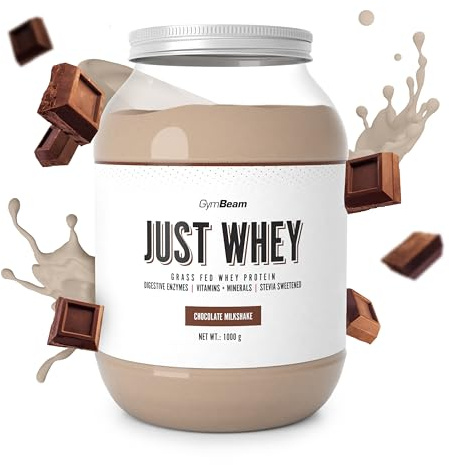 Just Whey Protein Pulver – aus Weide-Kuhmilch, mit DigeZyme® für bessere Verdauung, Mehrkomponenten Eiweißpulver mit essentiellen Aminosäuren & BCAAs – GymBeam (1000 g, Chocolate Milkshake)