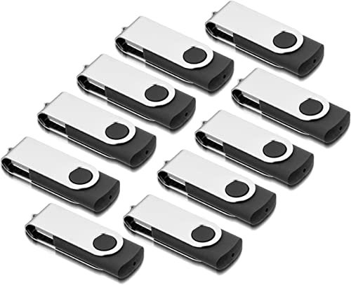USB Stick 16GB, AreTop Memory Stick Pack of 10 Flash Drive, 2.0 16GB Thumb Drives Pen Drives, Swivel Design, mit LED-Anzeige für Computer/Tablet/Laptop/Auto/TV (10 Schwarz mit Umhängeband)