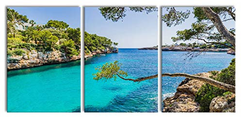 Pixxprint Mallorca Bay Cove als XXL Bild in Übergröße 210x100cm Gesamtmaߟ 3 teilig Leinwandbild, Wandbild, Kunstdruck, fertig bespannt
