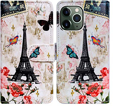 Bcov iPhone 11 Pro Max Wallet Case, Paris Tower Butterfly Flip Lederhülle Brieftasche Cover mit Kreditkartenfach Ausweishalter Kickstand für iPhone 11 Pro Max