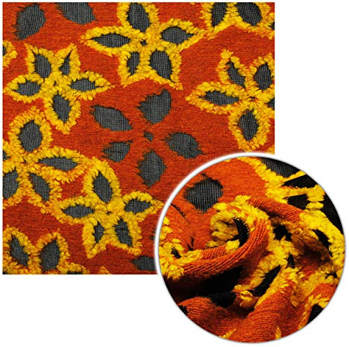 alles-meine.de GmbH Warmer Wollstoff/Fleece Stoff - Meterware am Stück - Ausbrenner - orange & dunkelblau - Blumen - Wolle - antipilling/Fleecestoff - 100% Polyester - Winte..
