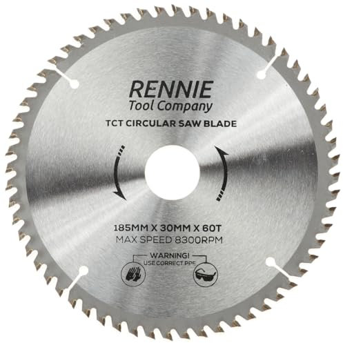 185mm x 60T TCT Saw Blade. 185mm Circular Saw Blade For Fast Cuts x 30mm Bore + 25mm/20mm/16mm Bore Reduction Rings Fits Evolution Bosch Makita Ryobi Dewalt Circular Saws etc, Fits 190mm Circular Saw