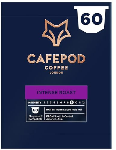 CafePod Lungo Coffee Pods - Compatible with Nespresso Coffee Machine, Intensity 9 with Sweet and Nutty Malt Loaf Richness - Rainforest Alliance Sourced - Intense Roast 60 Capsules