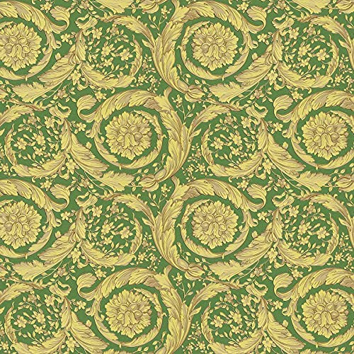 BRICOFLOR Vliestapete | Barock-Tapete Tapete barock - Tapeten für Wohnzimmer - Gelb, Grün, Silber | 10,05 x 0,70 m = Rolle 7.04 m²