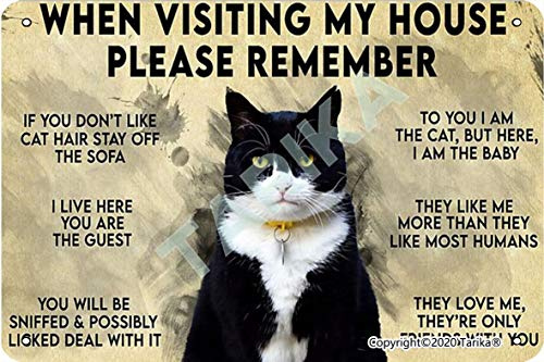 When Visiting My House Please Remember Love Cat Rules 20X30 CM Iron Retro Look Decoration Crafts Sign for Home Kitchen Bathroom Farm Garden Garage Inspirational Quotes Wall Decor